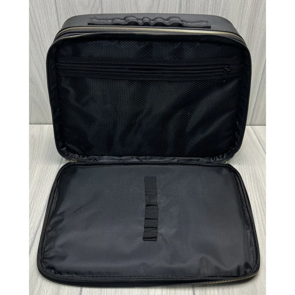 XL Makeup Jewelry Case Ivory Black Adjustable Compartments Travel Train Box